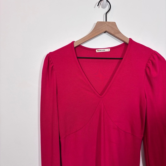 Marine Layer Lexi Rib V-Neck Long Sleeve Top Size Small Barberry Pink - Picture 12 of 14